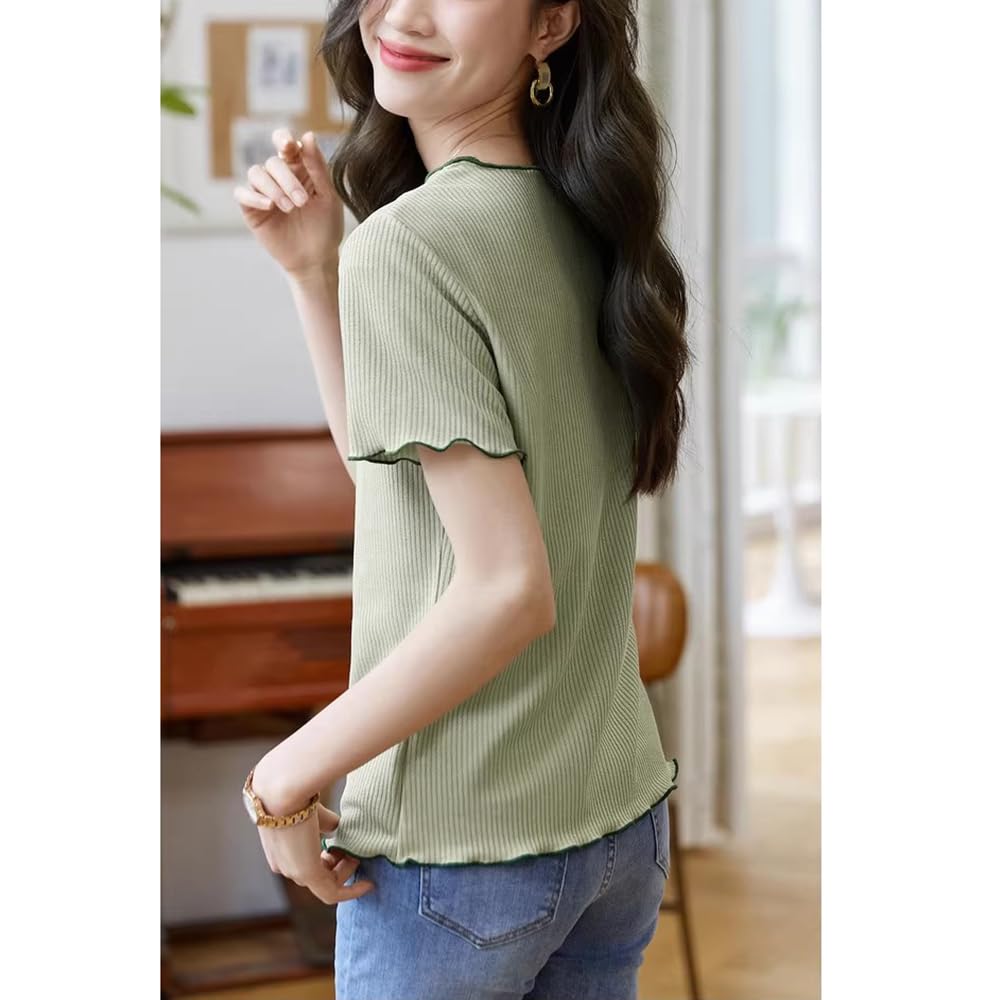 Summer Short Work Summer Summer A8177 [FEISEDY] Women's T-Shirt, Sleeve, Wear, Comfortable, Thin, Tops, Casual, Summer, Cute, Clothes,