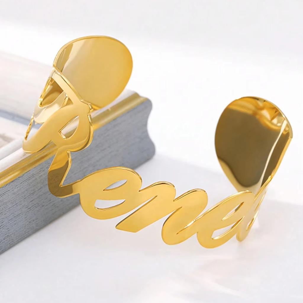 Duoying Gold Silver Plated Exaggerate Woman Man Punk Name Bracelet Trendy Personalized Name Cuff Bangle