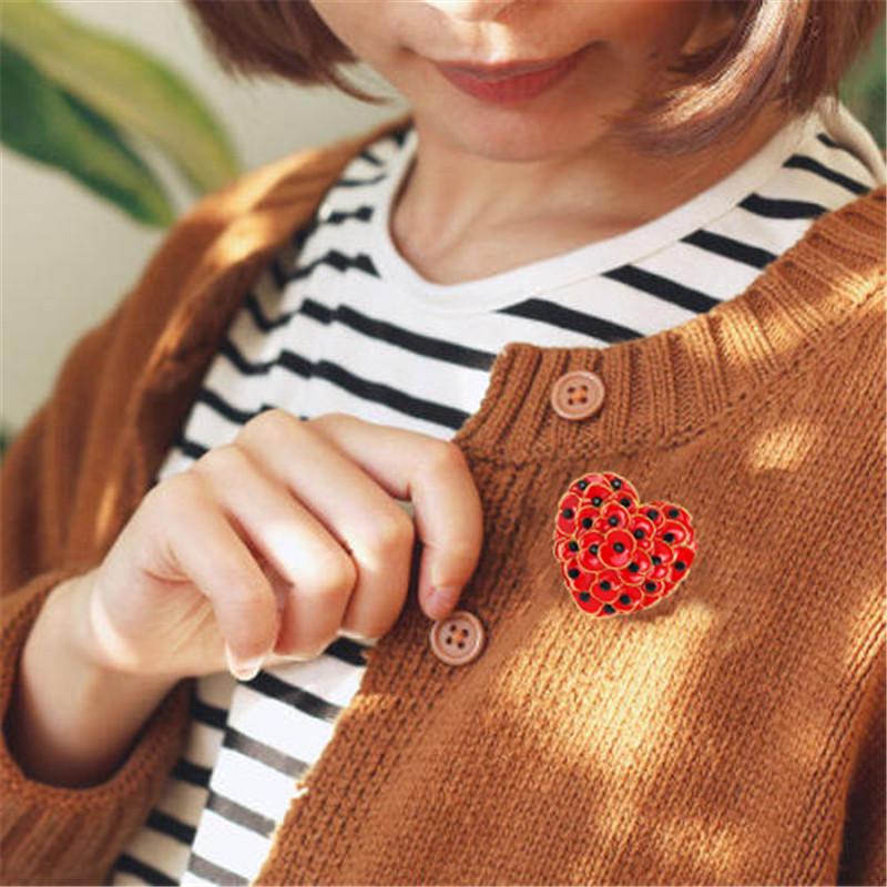 Red Poppy Brooch Pin Crystal Badge Broach Poppies Remembrance Day Jewellery Jewelry
