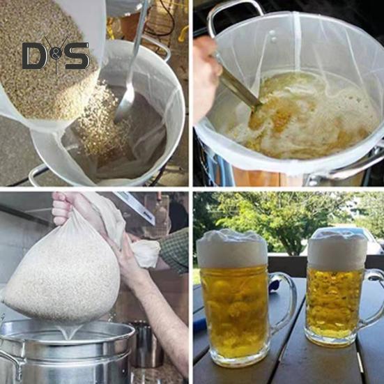 Большие фильтр-мешки для пивоварения. Мешок-сито с мелкой сеткой 250 микрон. Многоразовые сменные пакеты для пивоварения с регулируемым шнурком для зерна хмеля для домашнего пивоварения.