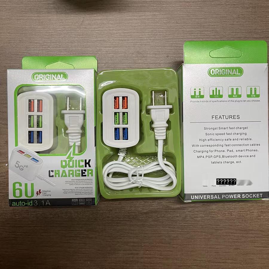 Универсальная 6-портовая USB-зарядная станция-удлинитель для телефонов Apple и Android, выход 3А