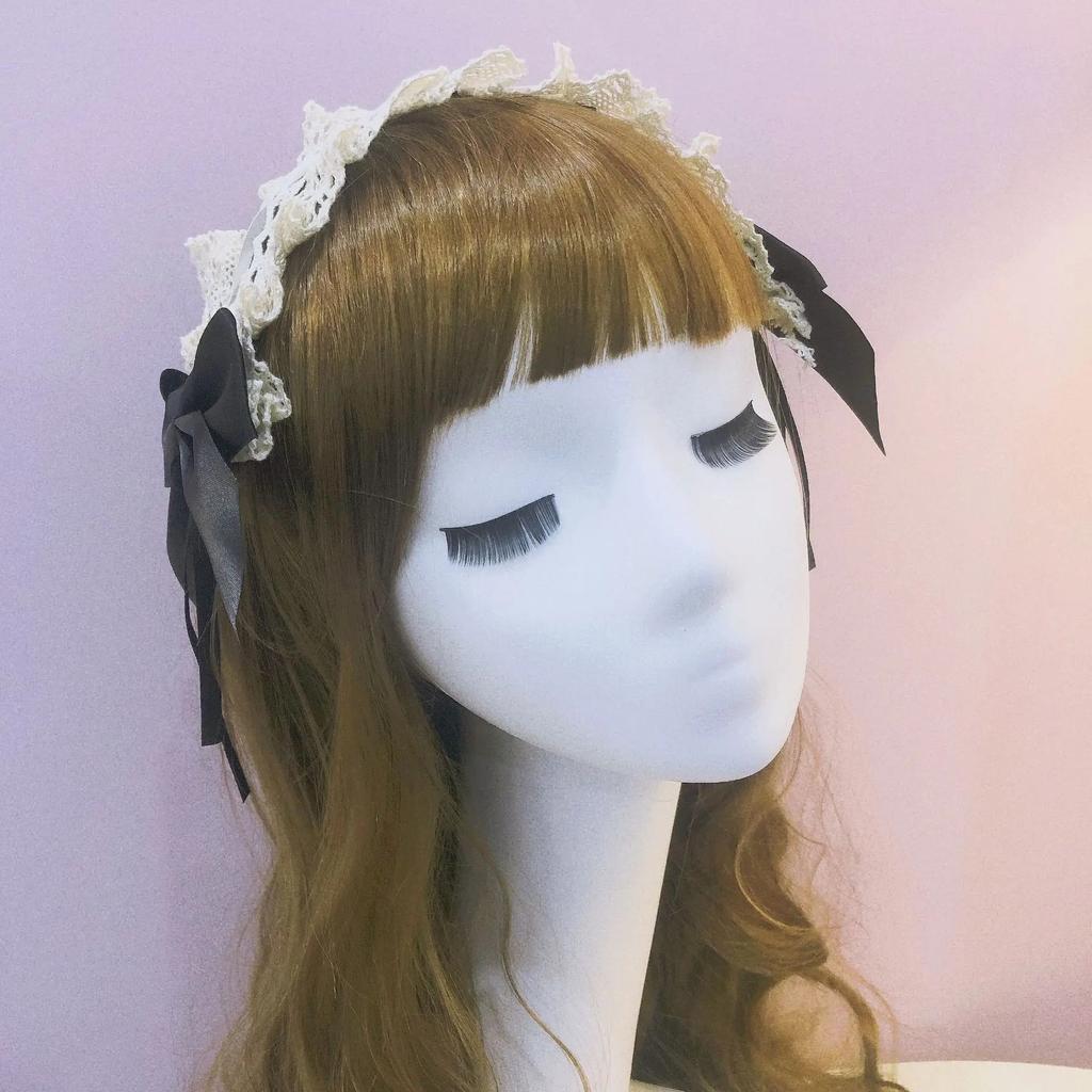 Женская повязка на голову в стиле Лолиты с рюшами, милая кружевная лента с бантом, повязка на голову с бантом, японский аниме-костюм горничной, головной убор