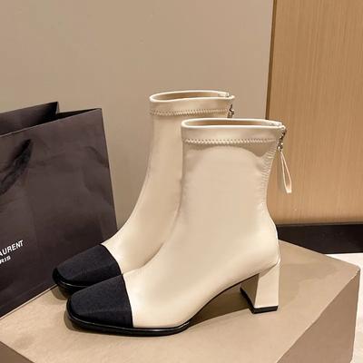 Модные женские корейские ботинки, зимние высокие каблуки с бантом и квадратным носком, ретро-ботильоны на толстом каблуке, модельные туфли, эластичные короткие Botas De Mujer