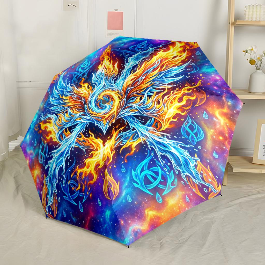 Phoenix Rising In Flames Portable Automatic Umbrella Compact 8-Rib Lightweight Sturdy Construction for Outdoor Daily Use Fashion Lovers
