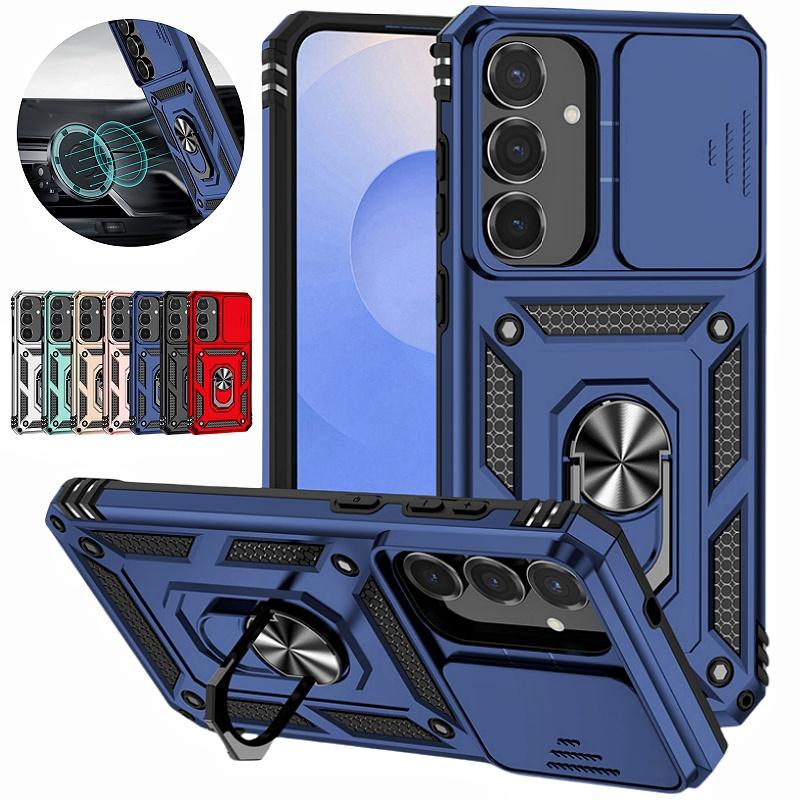 For Samsung Galaxy S25 FE 5G Case Slide Camera Lens Protect Armor Phone Case For Galaxy S 25 FE S25FE Magnetic Holder Ring Cover