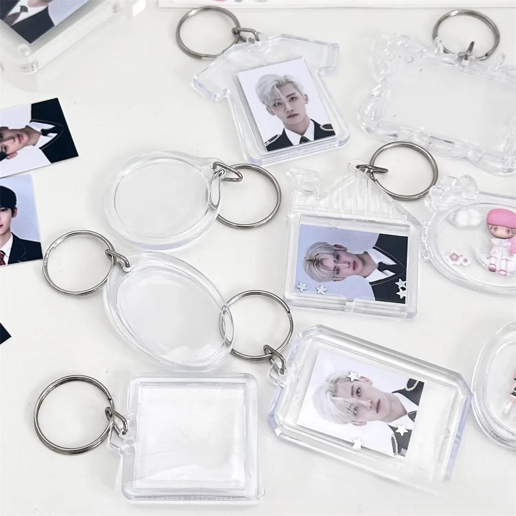 1Pc INS Simple Transparent Acrylic 1-inch Photo Frame Korean Kpop Idol 1-inch Photocard Protective Display Key Chain Bag Pendant