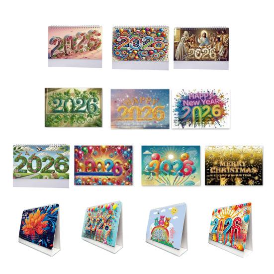 DIY Rhinestone Art Painting Desk Calendar Kit 12-Month Home Office Planner 2026 Practical Sparkling Rhinestone Craft Calendar