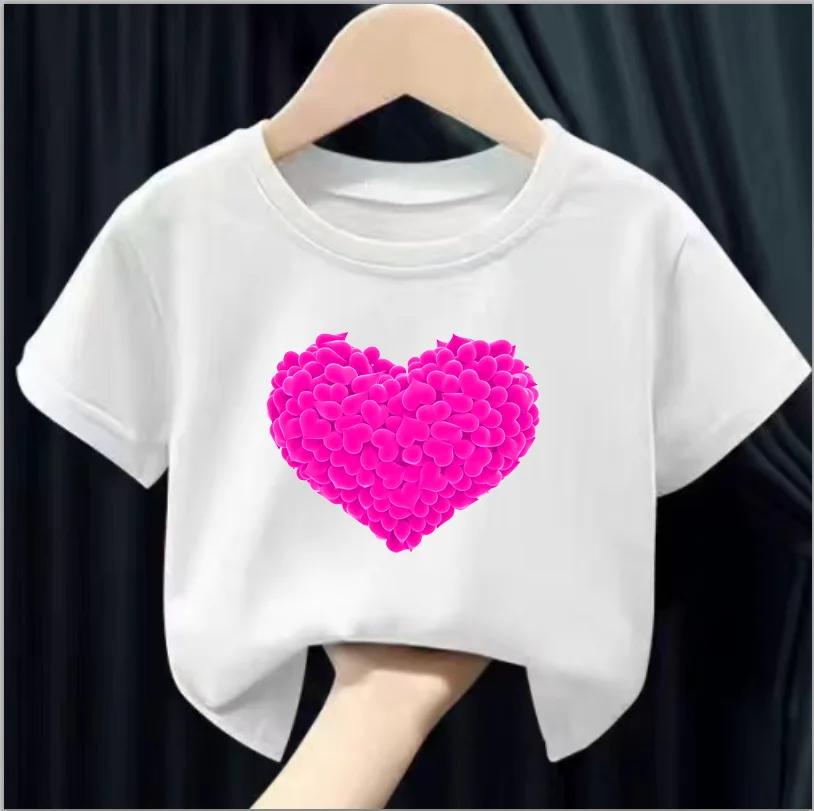 Children Short Sleeve Tops Funny Heart Shaped Design Tshirt Girls Spring Party Dresses Kid Lovely Tees Girl Clothes