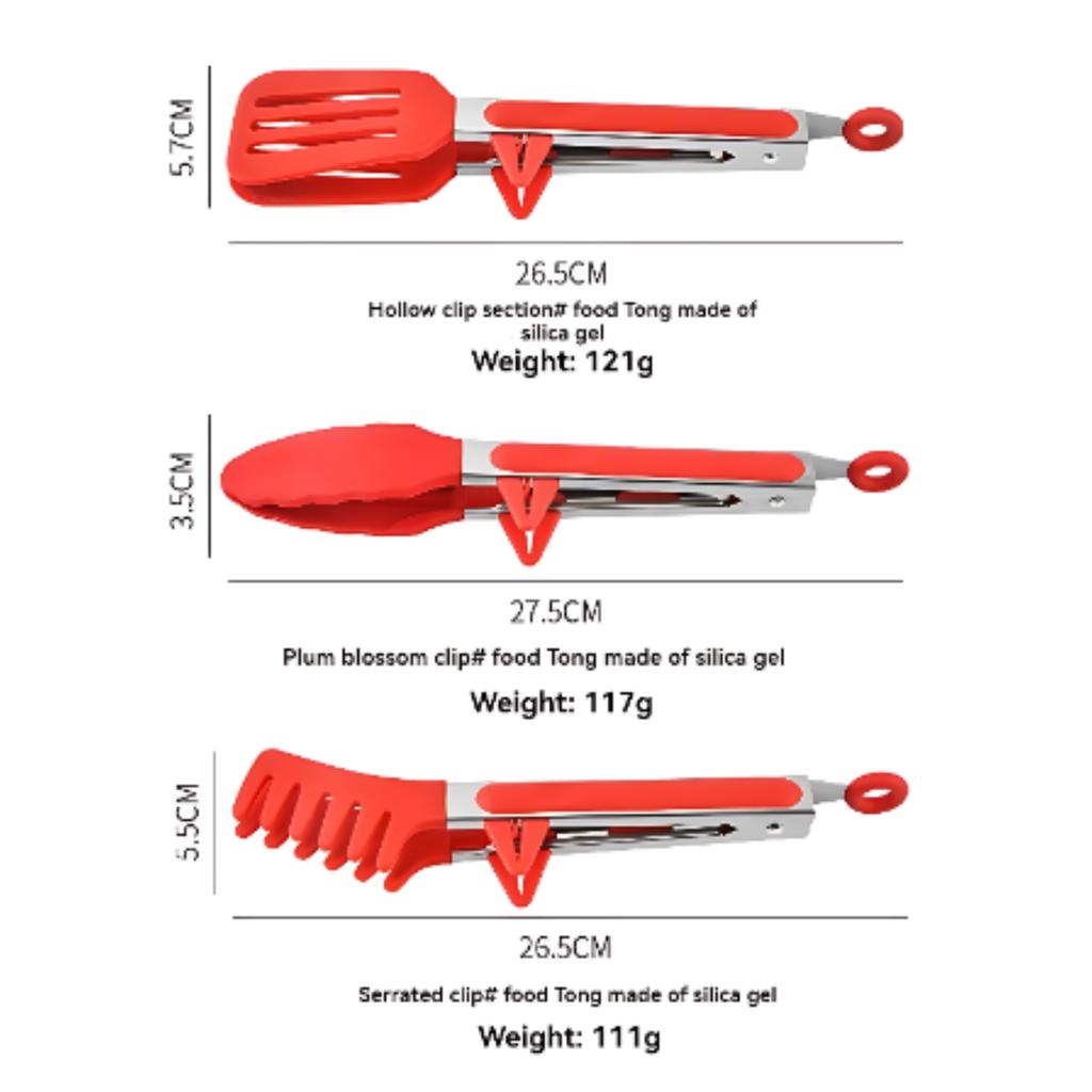 Stainless Steel Kitchen Tongs, 23cm BBQ Clips with Silicone Tips, for Pasta Buffet Salad, Black