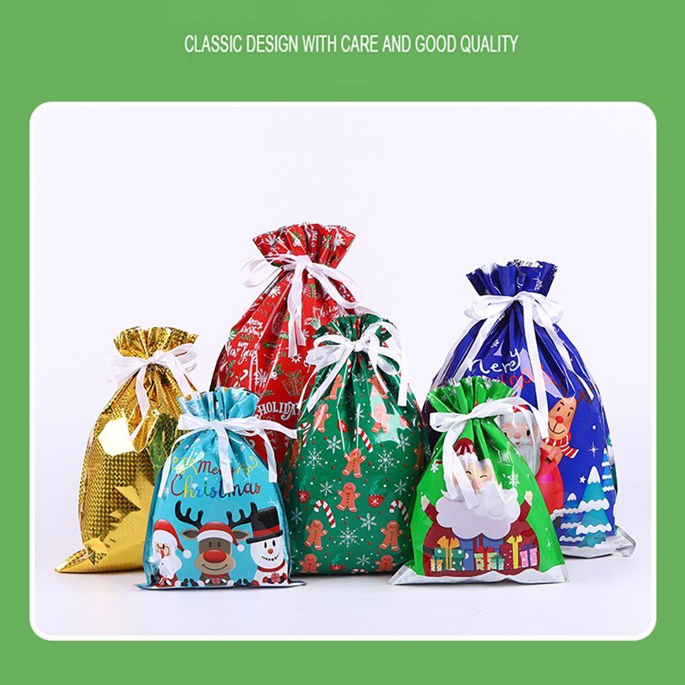 5Pcs Drawstring Gift Bag Santa Claus Snowman Candy Cookie Packaging Bag Christmas Candy Bags