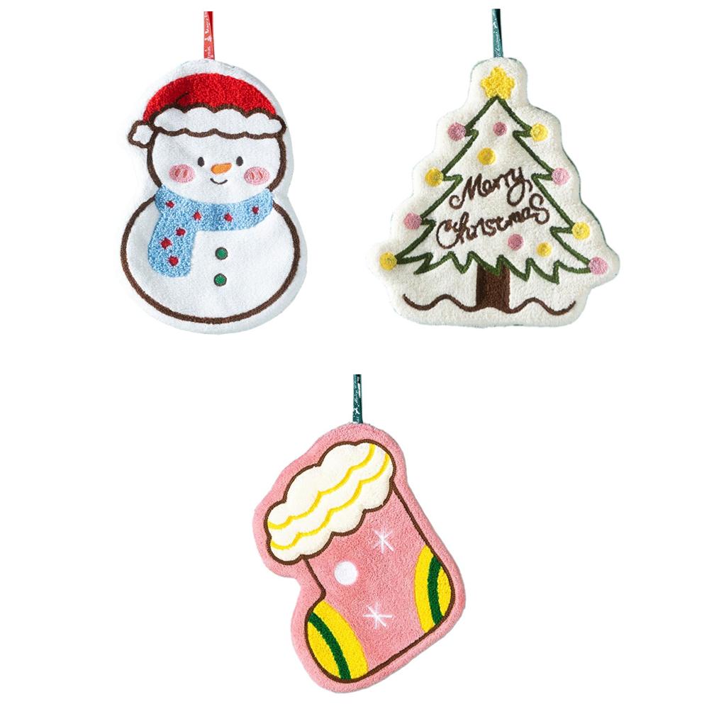 1/3Pcs Christmas Coral Fleece Hand Towels for Kitchen Bathroom Cartoon Gingerbread Man Snowman Tree Design Towel New Year Gifts