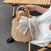 Summer New Lace Straw Handbag Female Large Capcacity Rattan Beach Bag Travel Vacation Bag Handmade Bucket Bag Tote