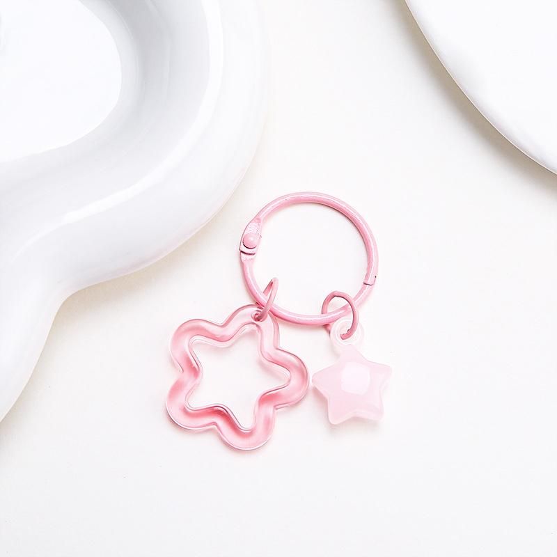 Metal Open Ring Keyrings Colorful Resin Five-Pointed Star Bell Pendant Keychain For Women Girl Car Hanging Trinket Key Holder