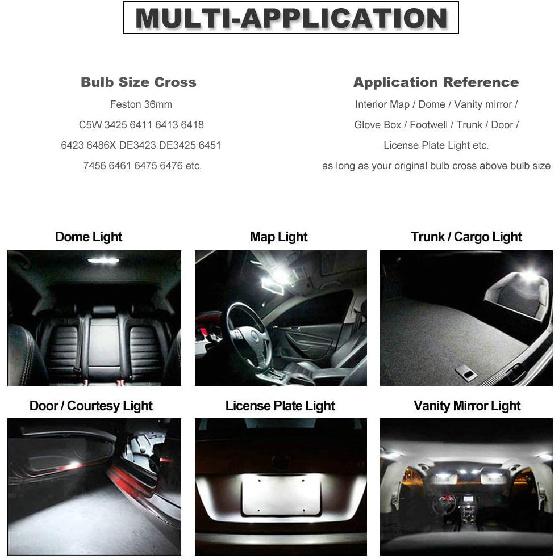 12V 36MM Festoon 6418 DE3423 DE3425 6000K White Extra Bright LED Bulbs For Car Interior Lights License Plate Map Dome Trunk Door Courtesy Light 8-SMD