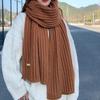 Women Fall Winter Scarf Knitted Windproof Elastic Thickened Solid Color Warm Soft Japanese Style Cozy Wide And Long Neck Protection Lady Neck Wrap