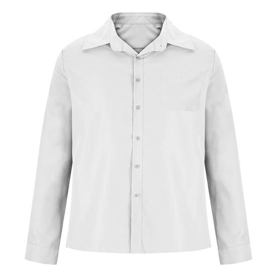 Spring Fall Men Shirt with Chest Pocket Turn-down Collar Button-down Top Long Sleeve Solid Color Loose Cardigan Casual Daily Shirt