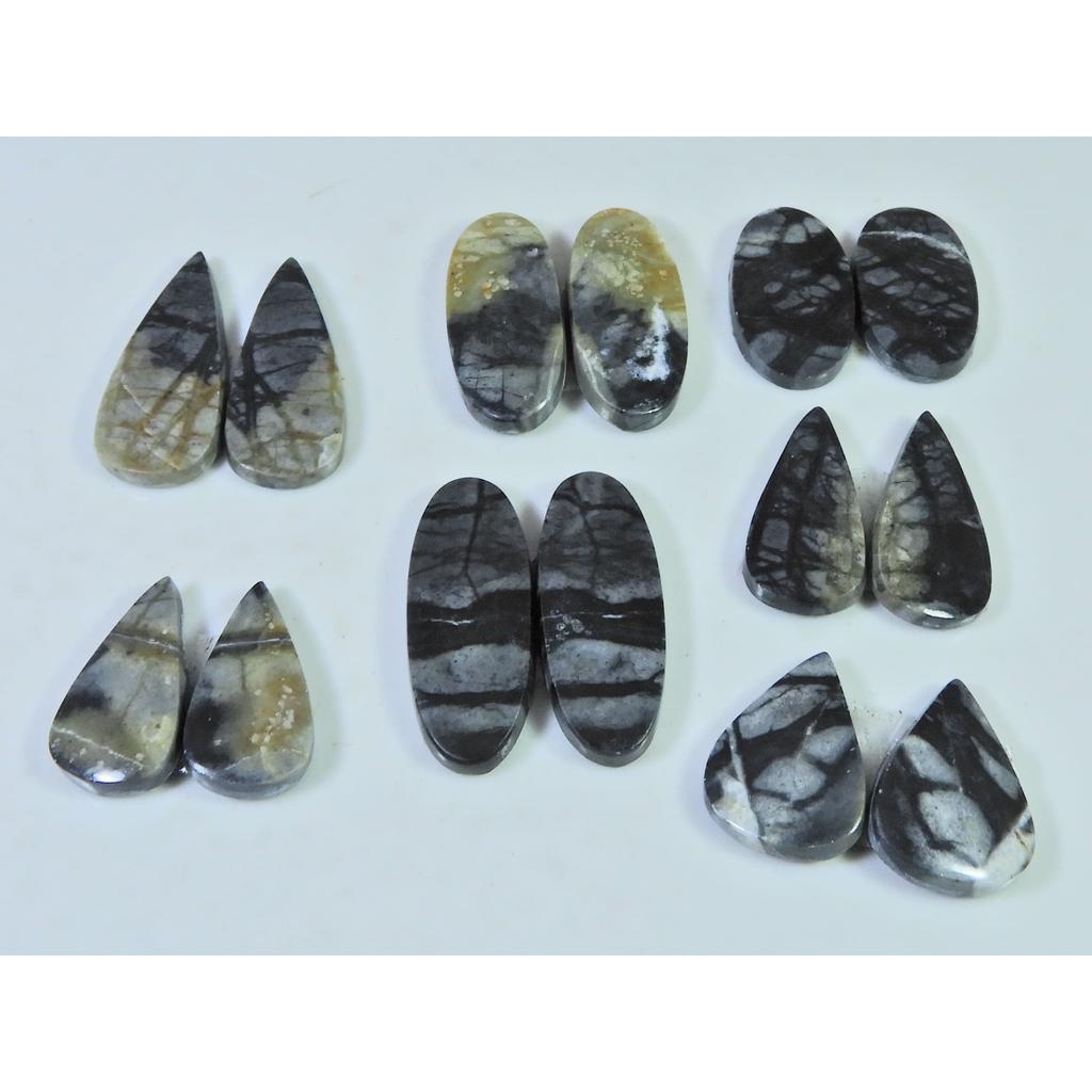 18-26 MM Natural Picasso Jasper Matched Pair Mix Cabochon Gemstone 7Pair Lot C-795