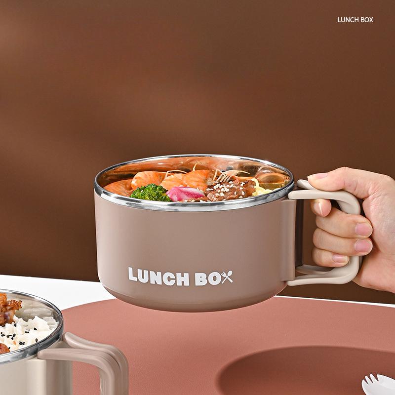 1200ML Stainless Steel Lunch Box Instant Noodle Bowl with Lid Drainable Heatable Microwaveable Lightweight with Handle Dorm Room