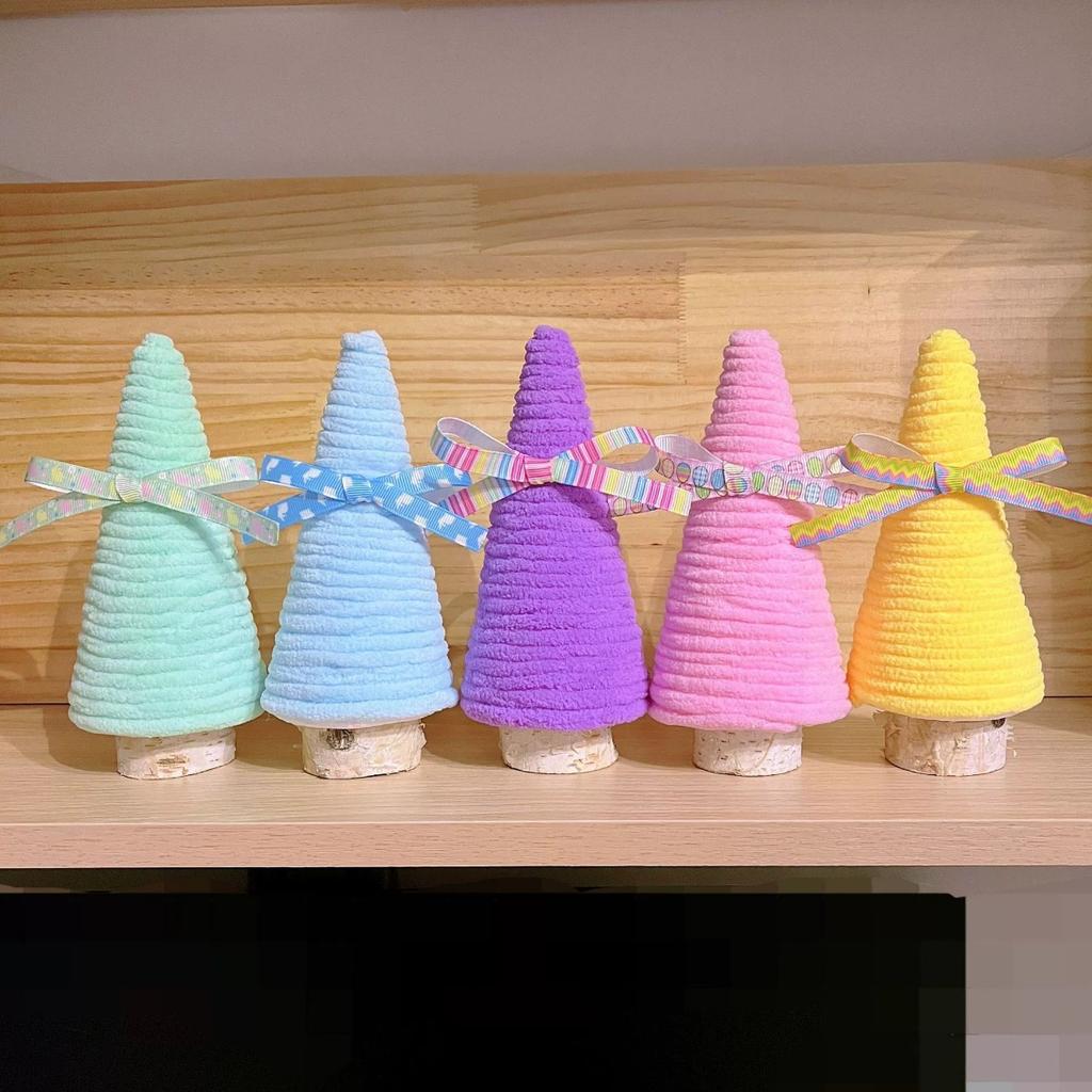 Пасхальные мини-деревья, обернутые пряжей - пастельные разноцветные - пасхальные украшения, 5 шт.