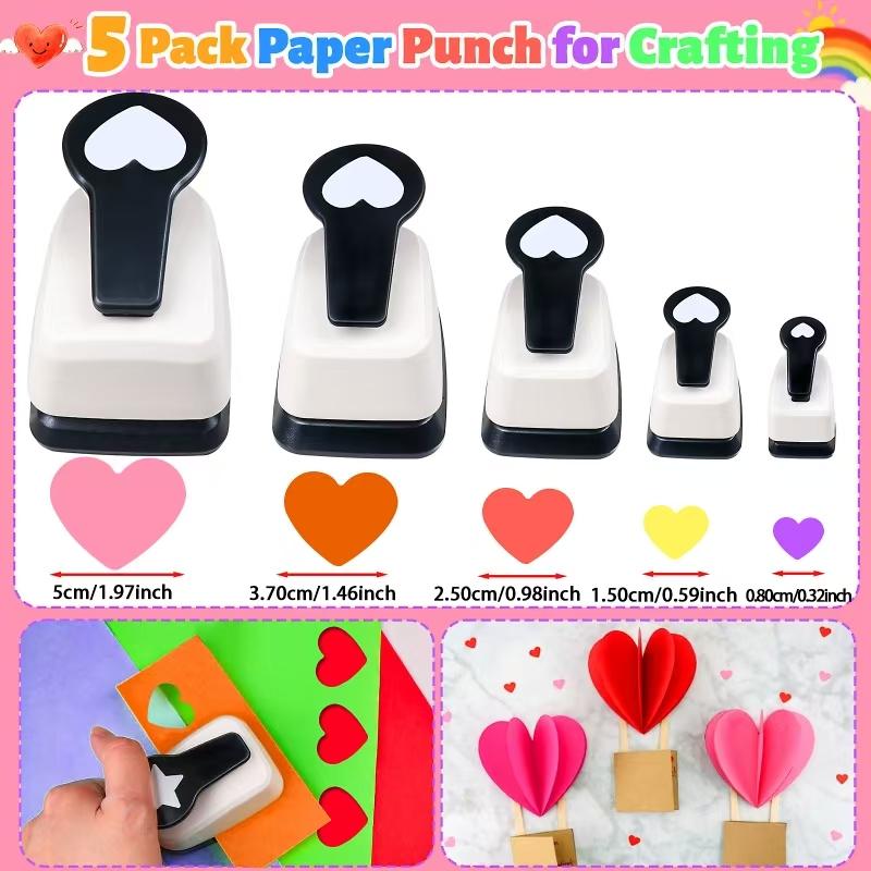5pcs Paper Cutter for Crafts Hole Punchers Tool Set 1 1.5 2 In 9 16 25 38 50mm Heart Paper Shapes for Card Making Scrapbooking