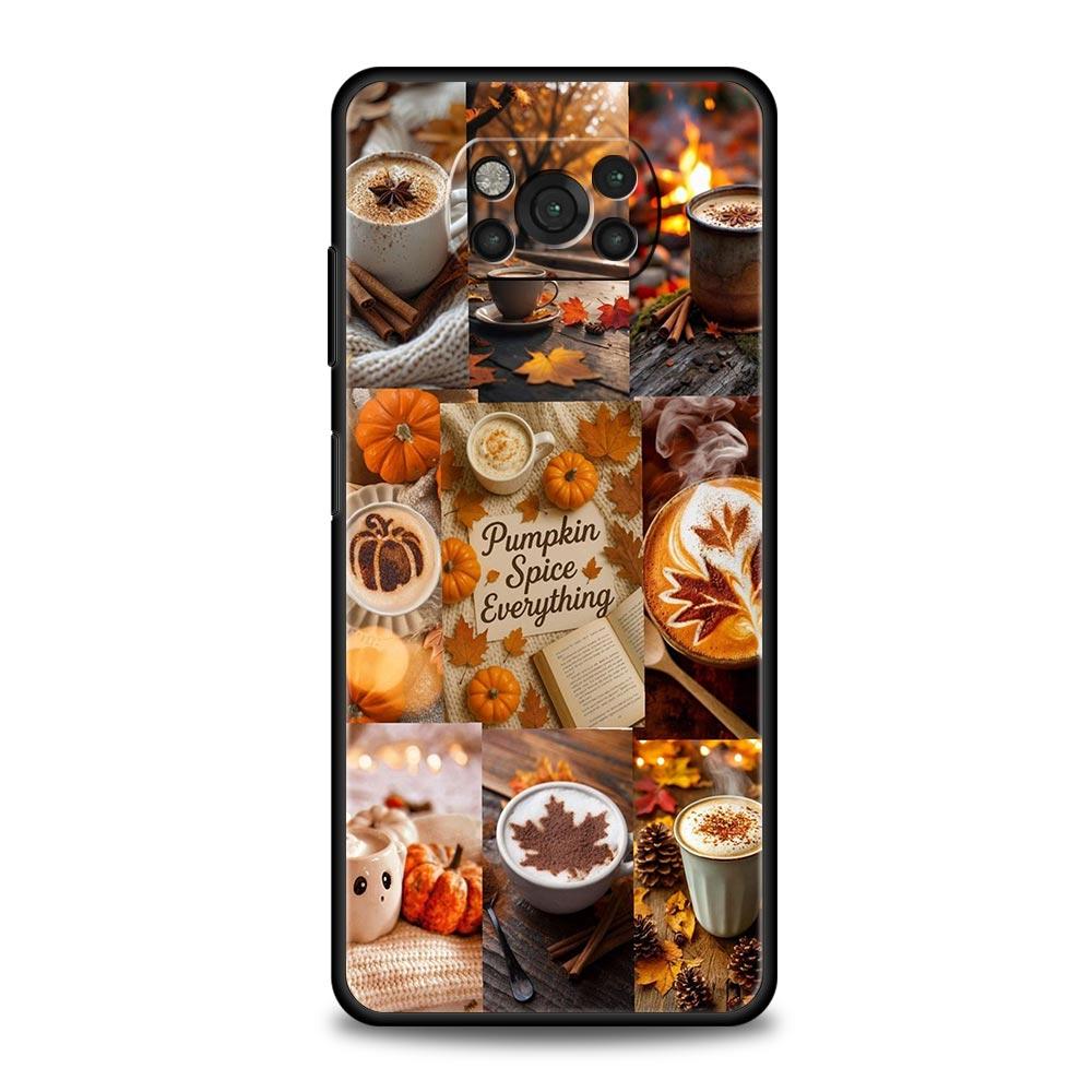 Чехол для телефона 'Тыква Осенние Листья Кофе' для Xiaomi Poco F7 Ultra F6 F5 F4 F3 X6 X5 X4 X3 NFC C51 C55 M4 GT Мягкий ТПУ Корпус