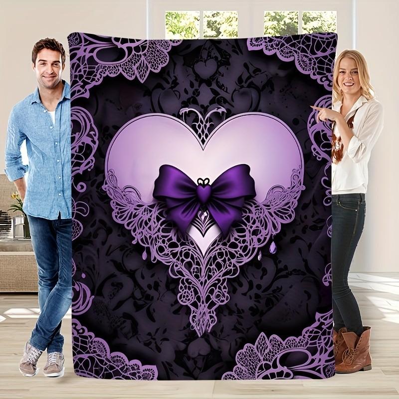 Purple heart-shaped butterfly pattern Flannel printed blanket suitable for all seasons for living room office sofa and travel