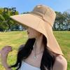 Women Sun Hat Large Brim Sun-Blocking Design Breathable UV Protection Hat Solid Color Adjustable Drawstring Outdoor Tea Hat