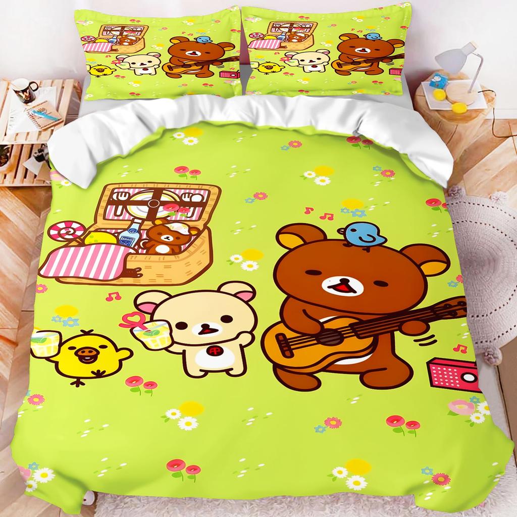 Rilakkuma Рожок для мороженого Мультяшный Комплект постельного белья Милый Принт с Медведем Пододеяльник Наволочка Мягкое Каваи Спальня Постельное белье