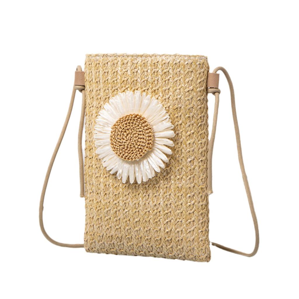 2025 Summer New Fashion Casual Trend Foreign Style Casual Bag Small Flower Woven Shoulder Messenger Bag Mobile Phone Bag