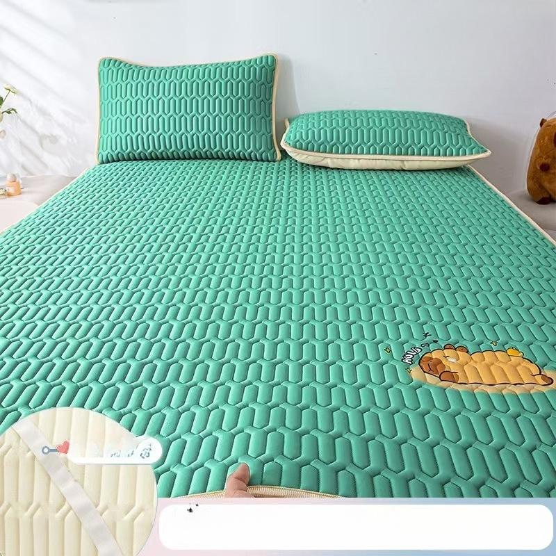 Cool Feeling Ice Fabric Bed Linen Single Summer Cold Bed Pad Washable Cartoon Mattresses Elastic Band Four Corners Bedspreads