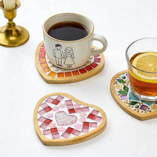 1 набор DIY мозаичных подставок, набор мозаики смешанных цветов, с деревянными подставками, для детей и взрослых, ручная работа, мозаичные поделки, подставка с аксессуарами