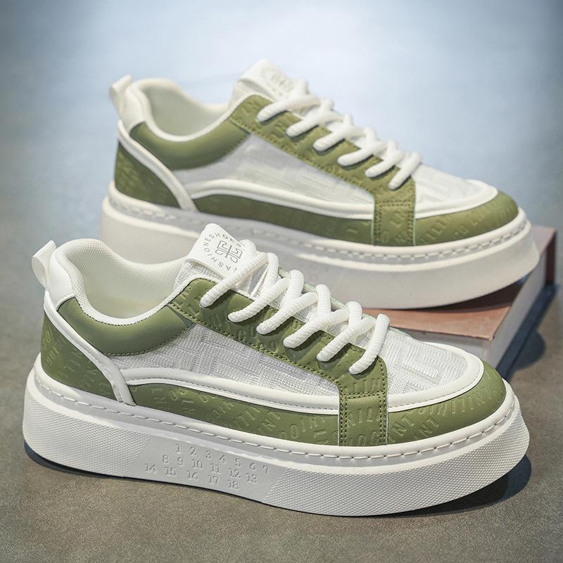 Мужская обувь дышащая и универсальная летом, повседневные белые кеды, молодежные нескользящие спортивные толстые подошвы увеличивают