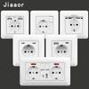 16A White German-Style Double Gang Wall Socket Panel with USB & Type C, European Standard.