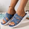 2024 Модные женские парусиновые сандалии, легкие дышащие летние тапочки со шнуровкой и открытым носком, женские синие джинсовые туфли на плоской подошве, Zapatos Mujer