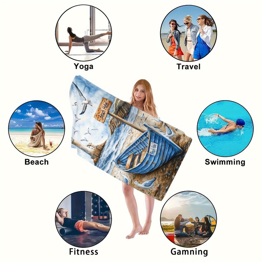 Vintage Lighthouse & Coastal Boat Beach Towel, Nautical Art Quick-Dry Sand-Free Microfiber Bath Towels for Pool and Vacation