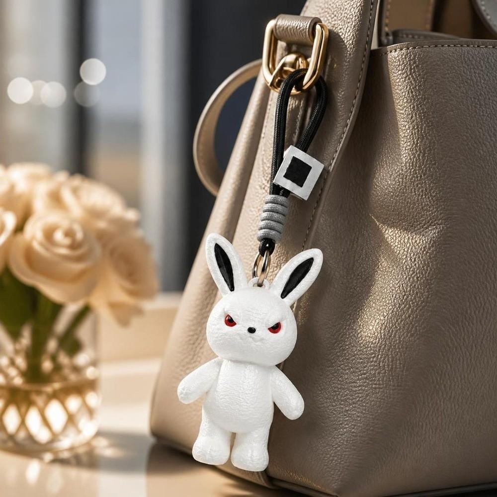 Lightweight Rabbit Keychain Soft Plush Doll Charm Evil Face Plush Keychain Handbag