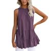 Women's Solid Color Pullover Round Neck Pleated T-Shirt Sleeveless Vest Loose Top
