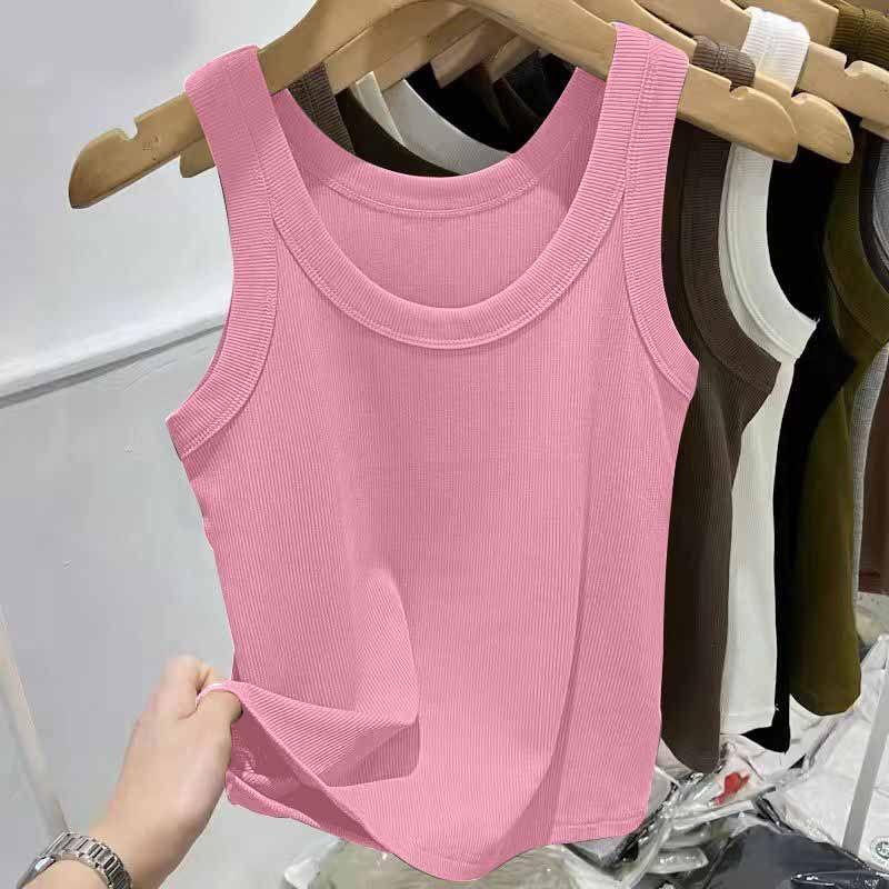 Женский топ на бретельках в рубчик из ледяного шелка с U-образным вырезом и бретельками для весны и лета