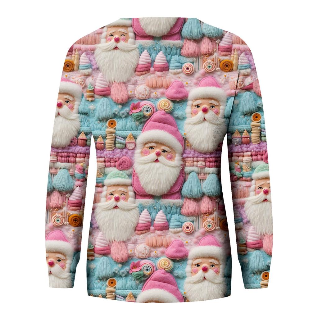 Женская повседневная модная рождественская печать с длинным рукавом и круглым вырезом, пуловер, верхняя блузка
