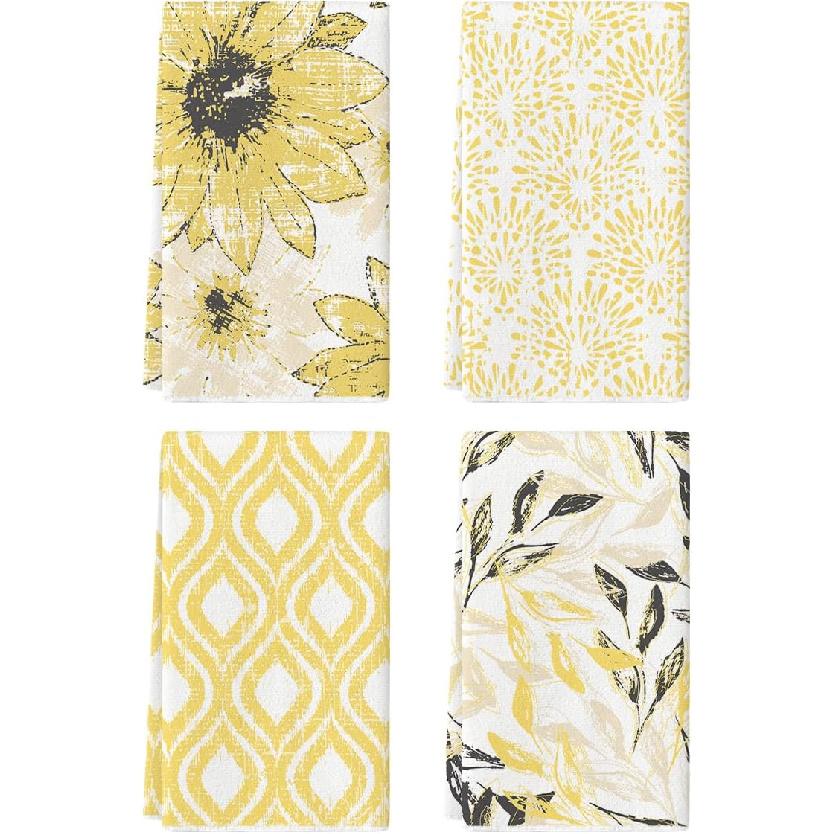 Artoid Mode Green Floral Leaves Boho Kitchen Towels Dish Towels, 18x26 Inch Seasonal Spring Summer Decoration Hand Towels Set of 4
