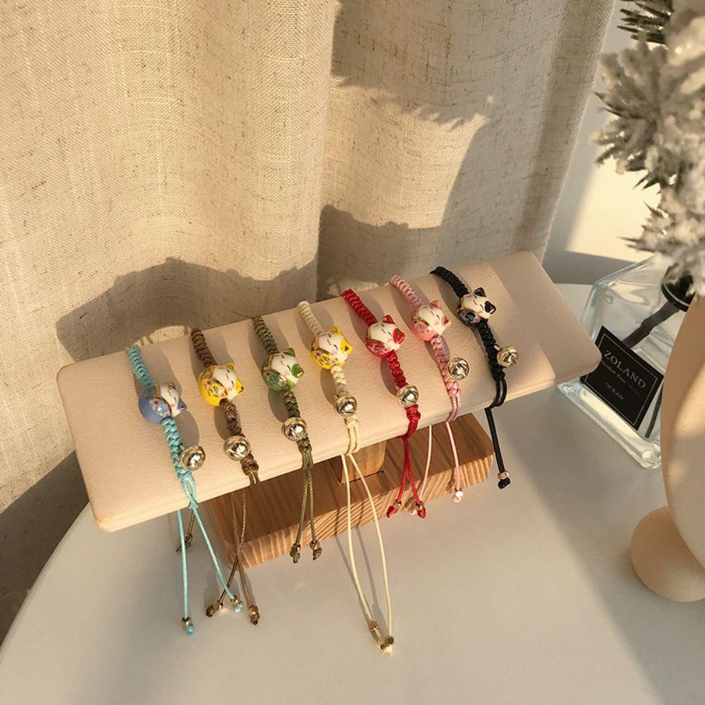 Милый браслет для влюбленных с колокольчиком Манеки Неко Женское кольцо на руку Красная плетеная веревка Украшения в китайском стиле