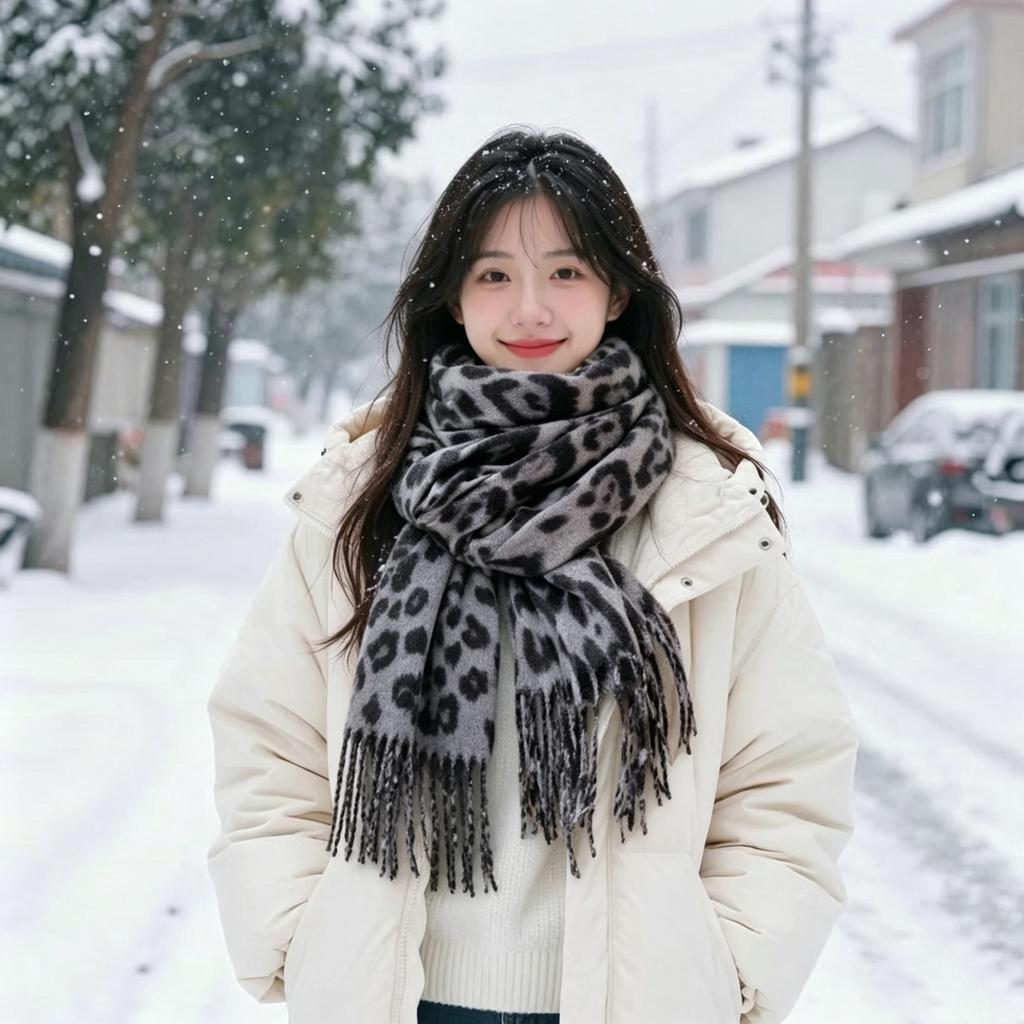 Harbin Tourism Blue Scarf Women's Autumn and Winter Atmosphere Advanced Warm Equipment Northeast Wear Scarf