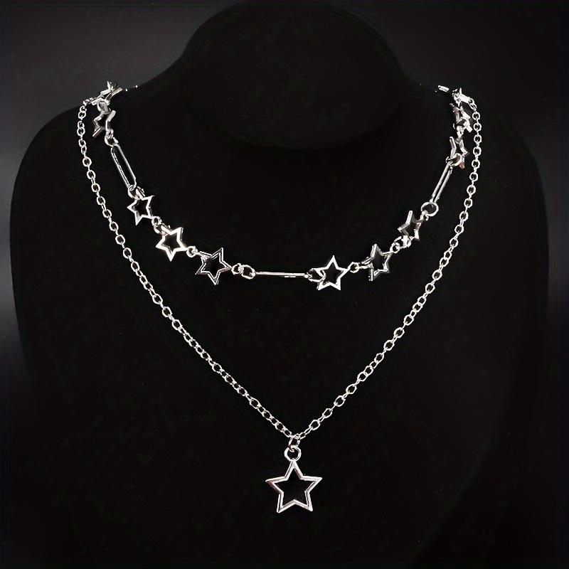 2pcs/set Y2K Star Necklace Set, Grunge Punk Cool Aesthetic Jewelry, Perfect Gift For Girls