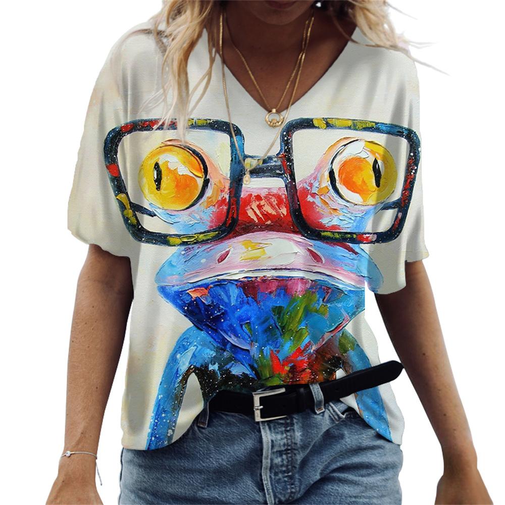 Short Various Vneck Sleeve Womens Animals Printed Tops Loose Tshirt Casual Blouse