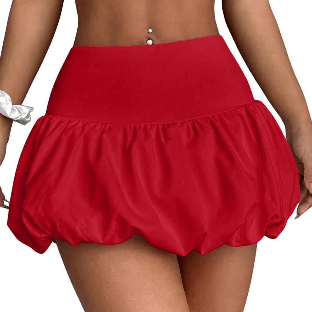 Women's Summer Bubble Skirt High Waist A-Line Fashion Short Skirt Built-in Shorts