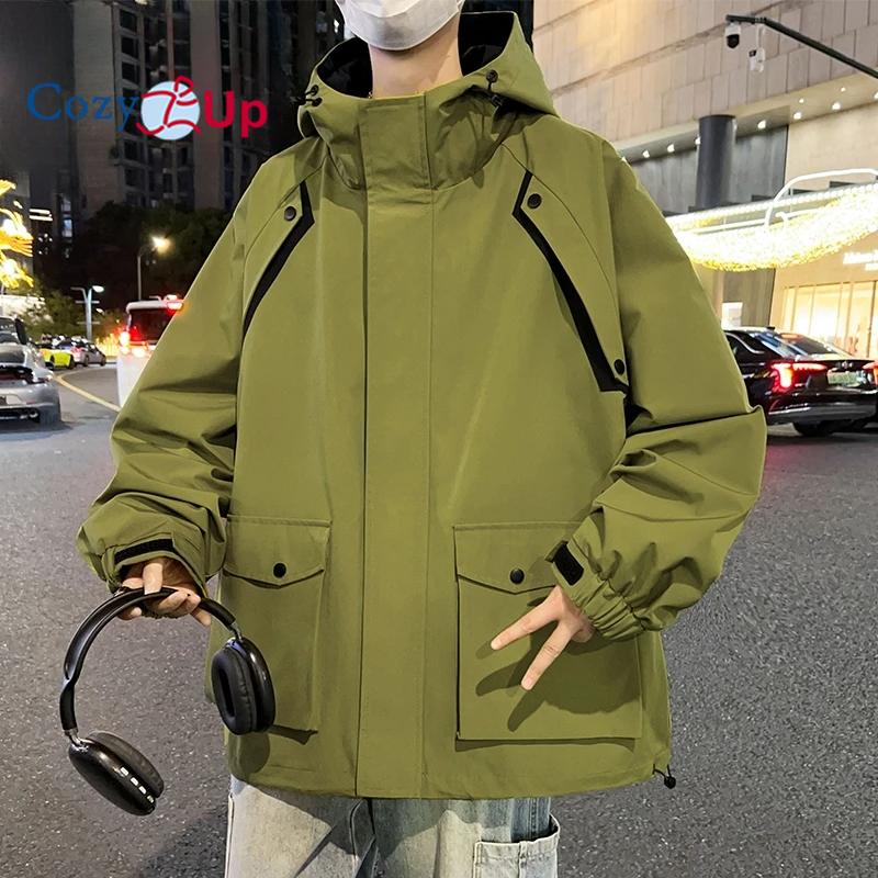Cozy Up Men Fashion Unisex Hooded Windbreaker Multi-Pockets Casual Jackets Oversized Coat