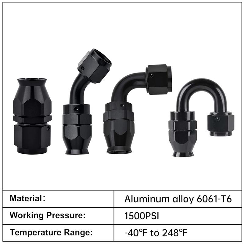 0/45/90/180Degree PTFE Swivel Fuel Hose End AN3 AN4 AN6 AN8 AN10 AN12 AN16 AN20 For E85 Fitting Aluminum Accessories Adapter