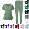 Women's Uniform Quick Drying Fabric Solid Color V-neck Zipper Pocket Short Sleeved Pants Set Caregiver Set