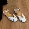 Sheepskin Version~ Camellia Hollow Breathable Roman Shoes Women's Summer Wear Leather Bag Head Shoes Retro Word with Sandals
