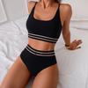 Women's Spaghetti Strap Solid Color Three-Piece Bikini Swimsuit